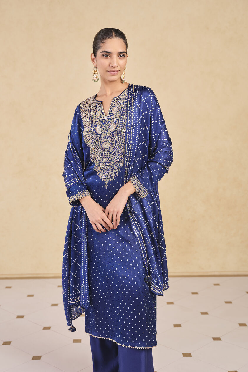 Baluka Handcrafted Bandhani Silk Stole - Blue, Blue, image 2